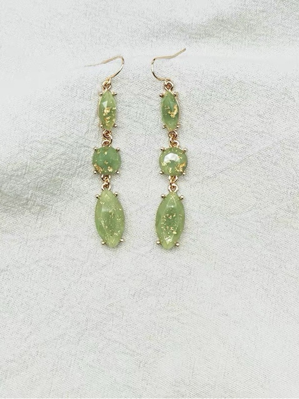 Gold-Tone Green Resin Drop Earrings